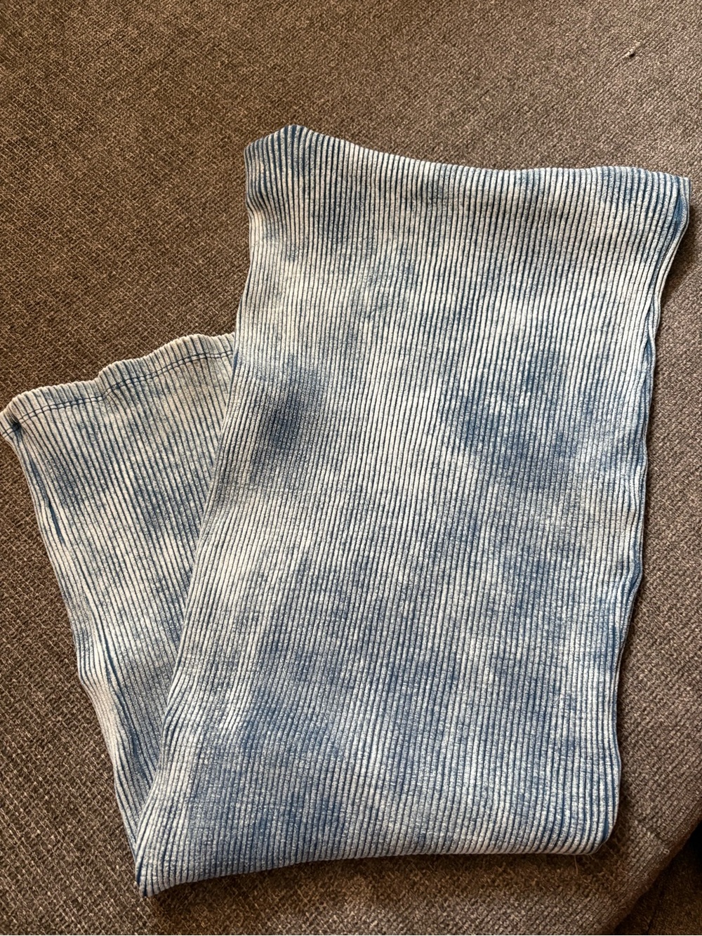 Zara Washed Light Blue Ribbed Strapless Dress
